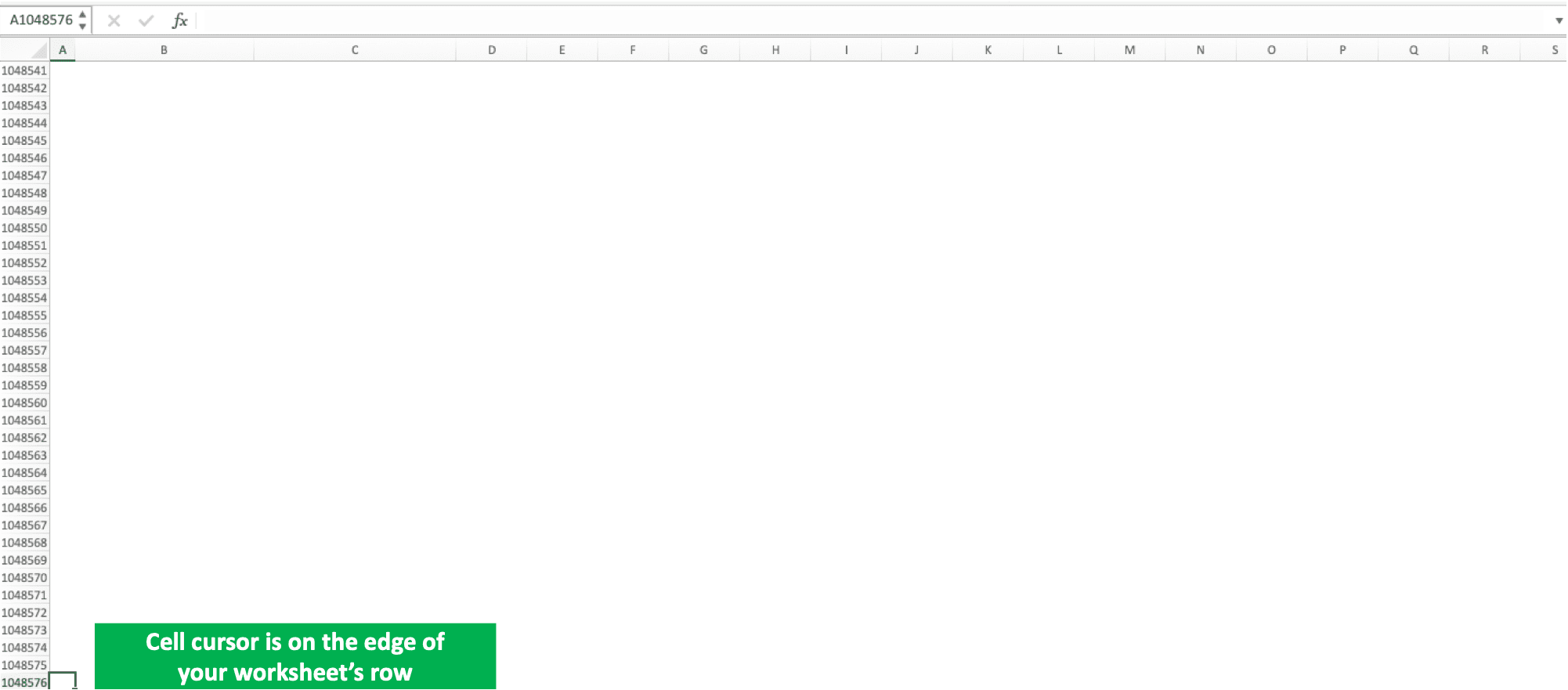 Number of Columns and Rows in Excel - Screenshot of the Cell Cursor in the Worksheet's Row Edge
