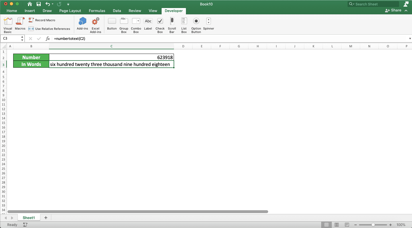 How to Convert Number to Words in Excel - Screenshot of Step 5 to Add the NUMBERTOTEXT Add-In to Excel