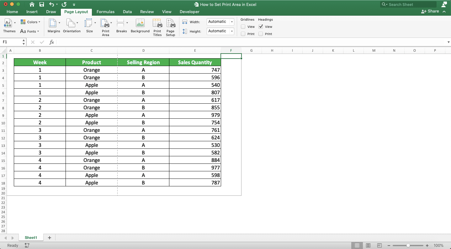 How to Set Print Area in Excel - Screenshot of Step 3