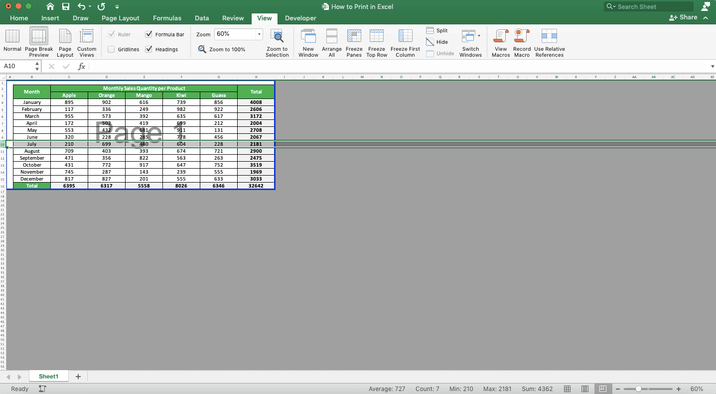 How to Print in Excel Neatly - Screenshot of How to Insert Page Breaks, Step 2