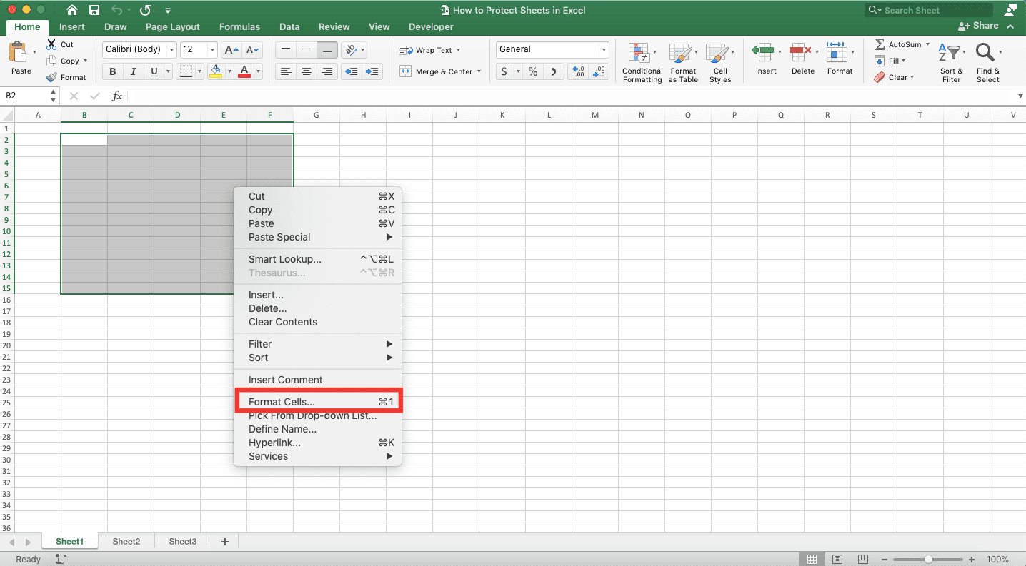 How to Protect Sheets in Excel - Screenshot of How to Manage Cells Protection Settings, Step 2