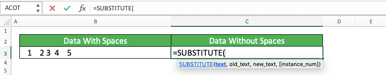 How to Remove All Spaces in Excel - Screenshot of Removing All Spaces by Using a Formula, Step 2