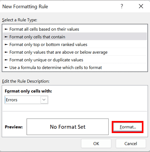 How to Remove #VALUE! Error in Excel - Screenshot of the Format... Button Location