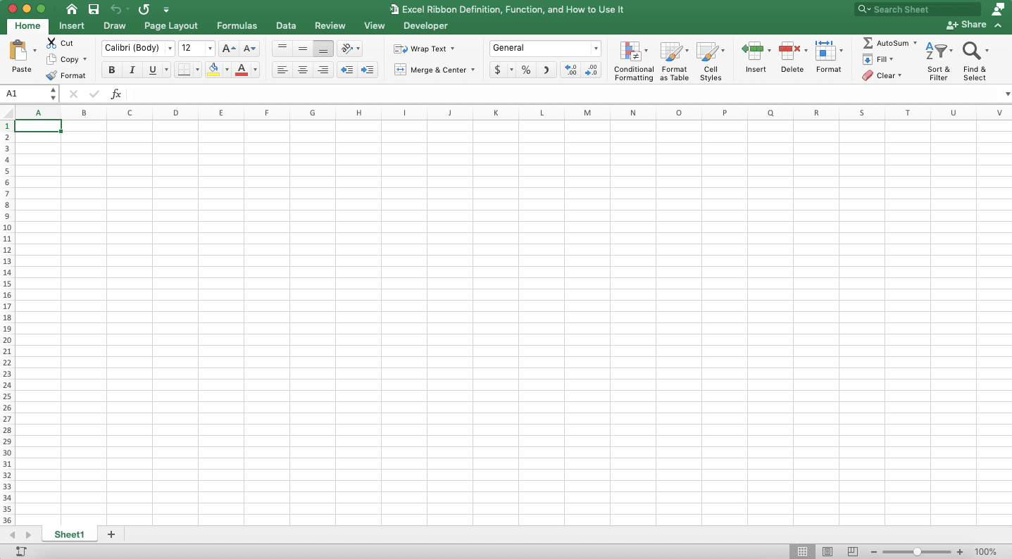 Excel Ribbon; Definition, Function, and How to Use It - Screenshot of the Result from Unhiding the Excel Ribbon