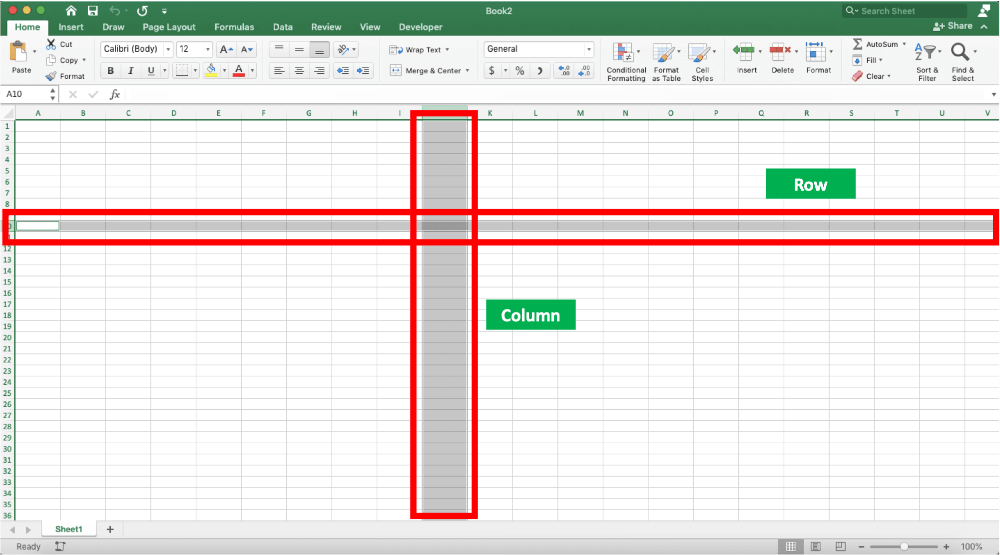 Excel Rows vs Columns: Definition & Difference - Screenshot of the Difference Between an Excel Row and Column