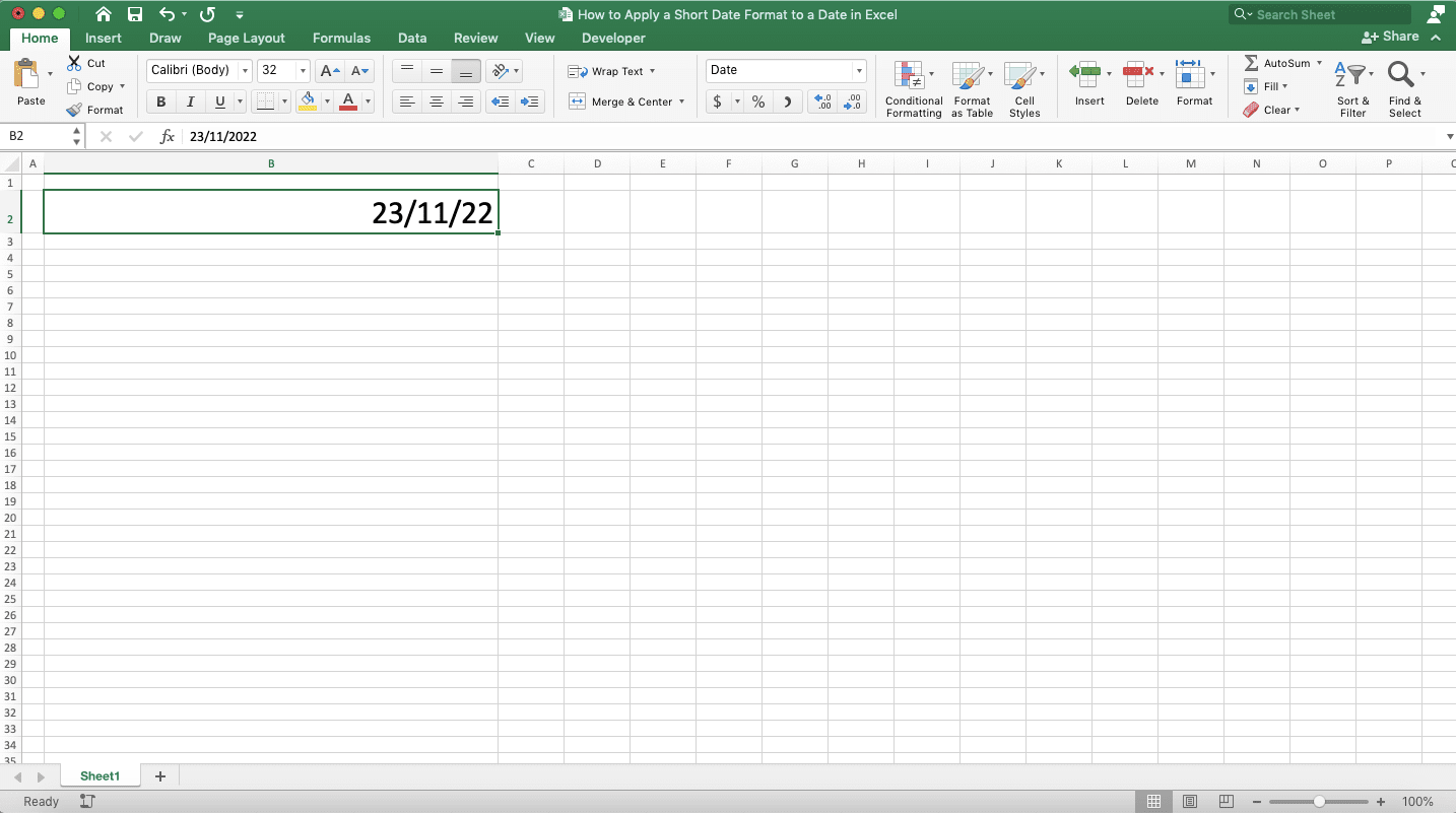 How to Apply a Short Date Format to a Date in Excel - Screenshot of Step 1-4