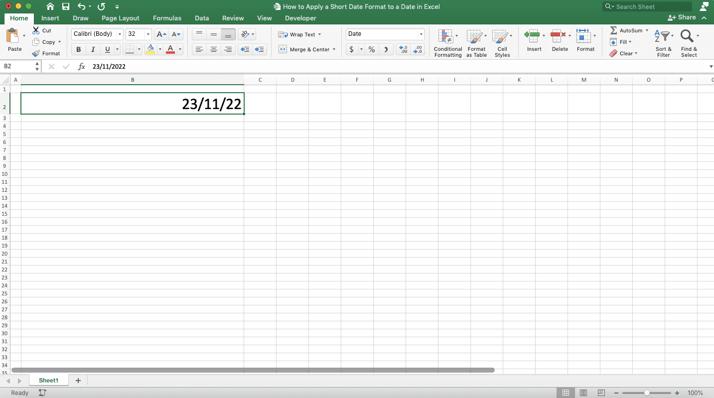 How to Apply a Short Date Format to a Date in Excel - Screenshot of Step 2-6