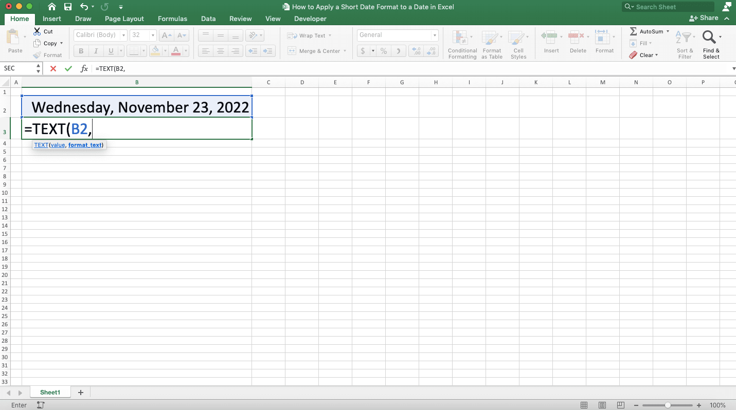 How to Apply a Short Date Format to a Date in Excel - Screenshot of Step 3-3