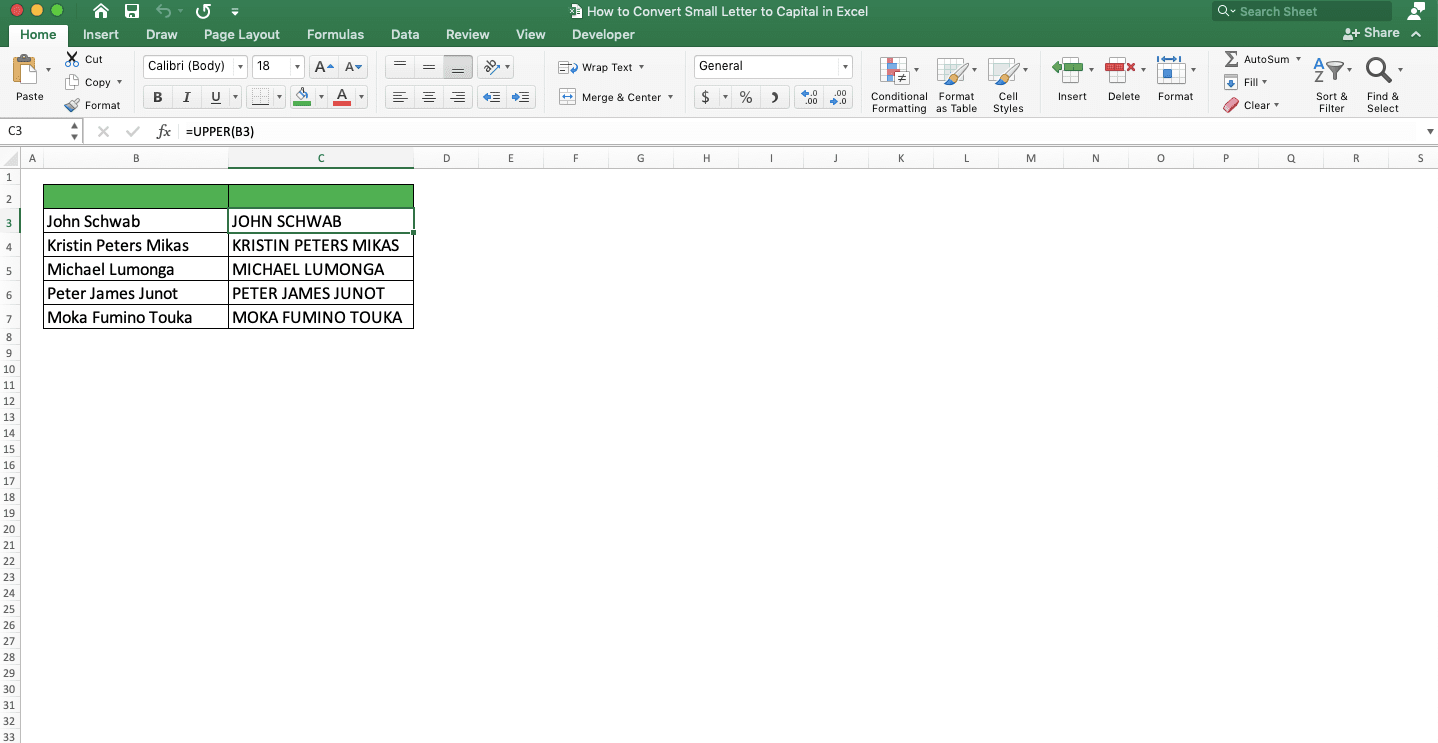 How To Convert Word In Capital In Excel