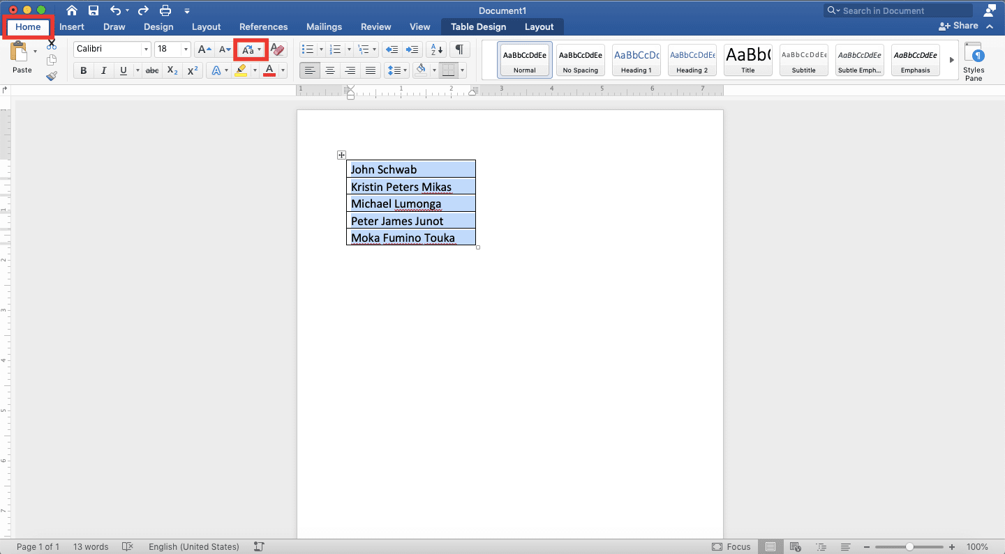 How to Convert Small Letters to Capital in Excel - Screenshot of the Change Case Menu Location in the Word's Home Tab