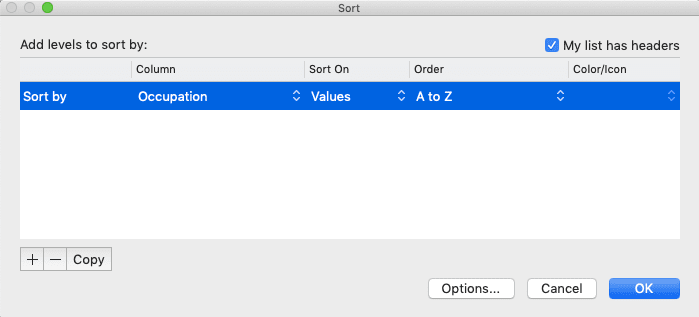 How to Sort in Excel - Screenshot of the First Detail Input Example to Sort Multi-Level