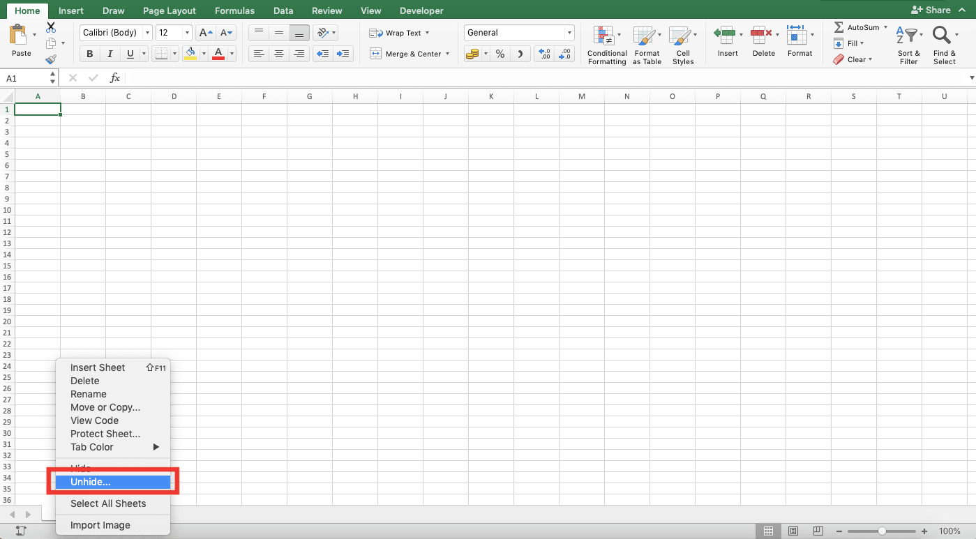 How to Unhide Sheets in Excel - Screenshot of Step 2-2