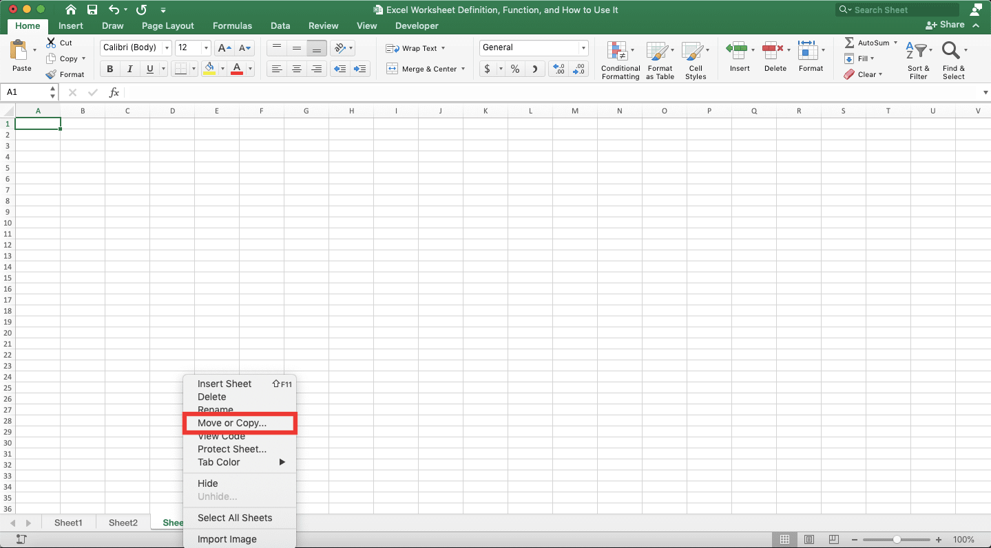 Excel Worksheet Definition, Function, and How to Use It - Screenshot of the Move or Copy... Choice Location in the Sheet Right-Click Menu in Excel