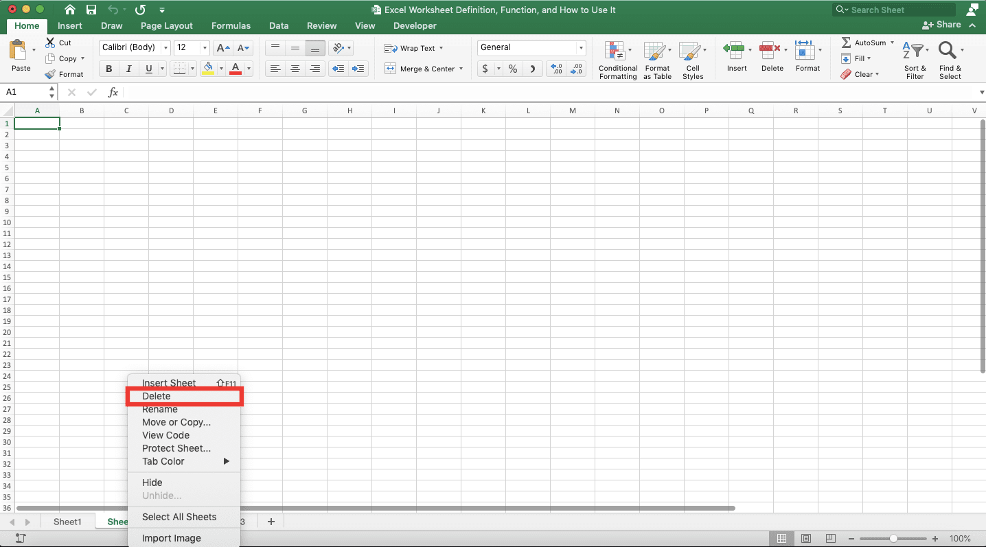 Excel Worksheet Definition, Function, and How to Use It - Screenshot of the Delete Choice Location in the Sheet Right-Click Menu in Excel