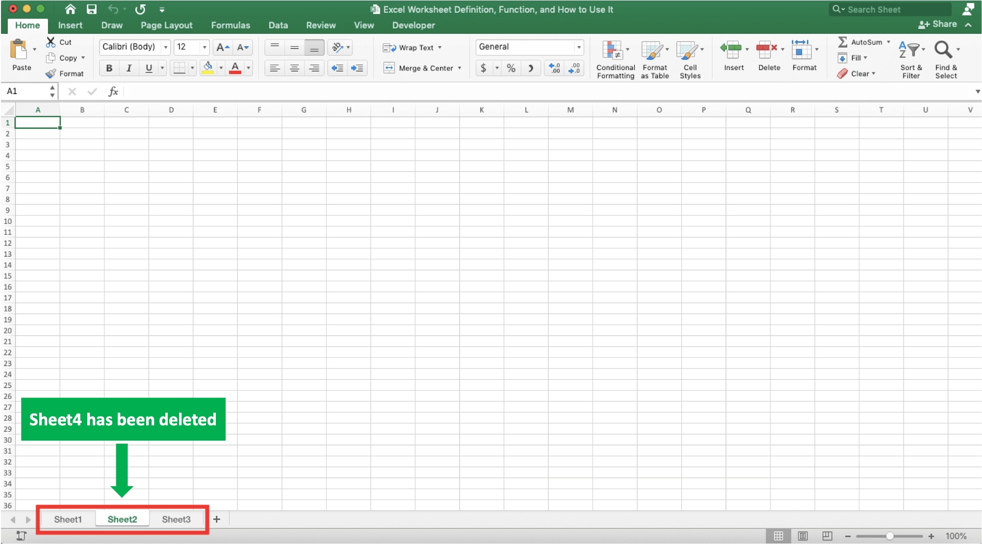 Excel Worksheet Definition, Function, and How to Use It - Screenshot of the Result Example for Deleting a Sheet in Excel