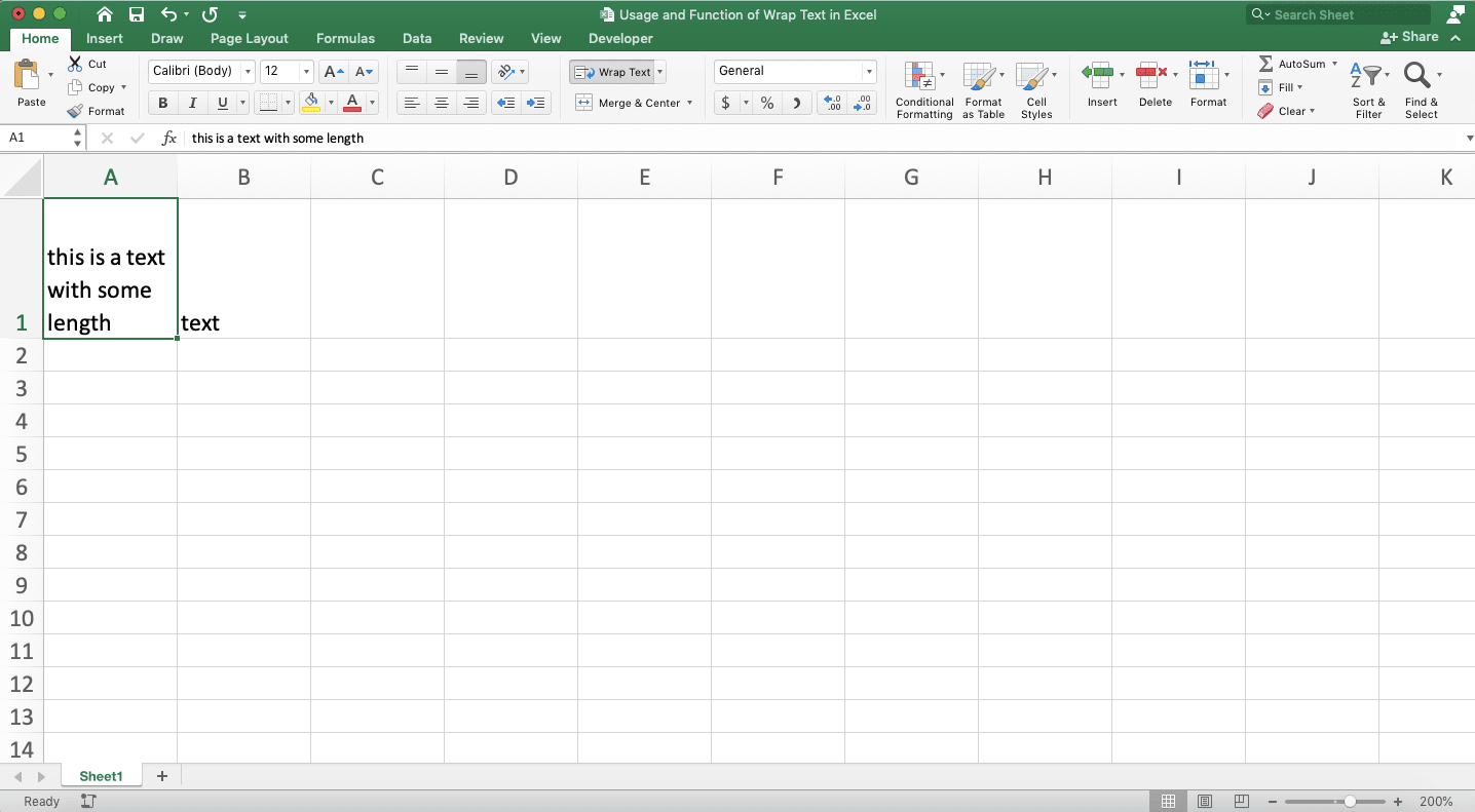 Usage and Function of Wrap Text in Excel - Screenshot of Step 1-3