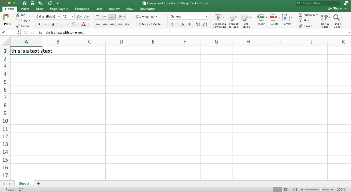 Usage and Function of Wrap Text in Excel - Screenshot of Step 3-1