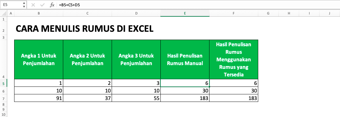 How to Write Excel Formula - Screenshot of Example 1