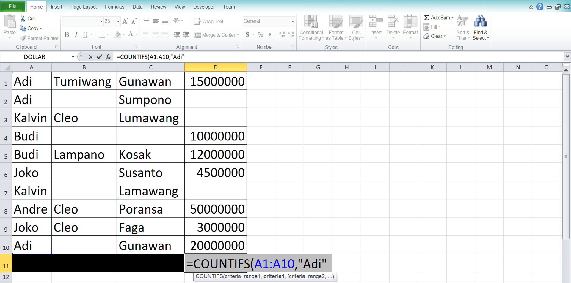 How to Use COUNTIFS Excel Formula: Function, Examples, and Writing Steps - Screenshot of Step 4