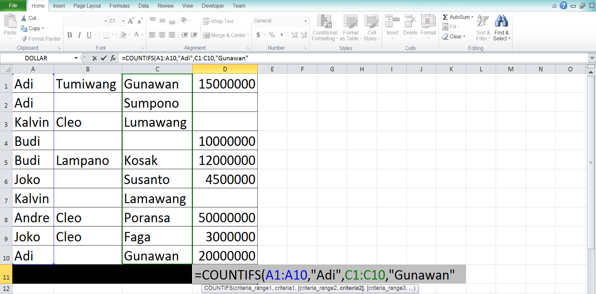 How to Use COUNTIFS Excel Formula: Function, Examples, and Writing Steps - Screenshot of Step 5