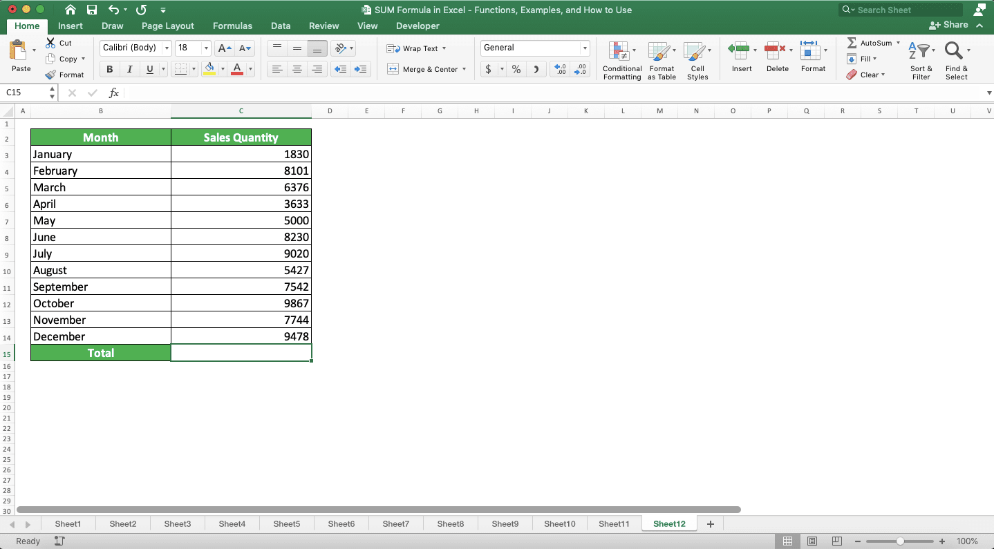 SUM Formula in Excel: Functions, Examples and How to Use - Screenshot of the Dataset for the AutoSum Implementation Example