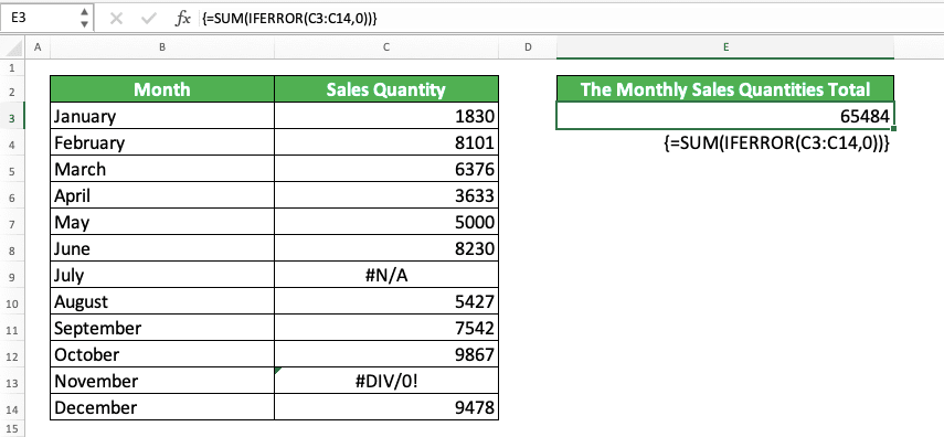 SUM Formula in Excel: Functions, Examples and How to Use - Screenshot of the SUM and IFERROR Combination Implementation Example