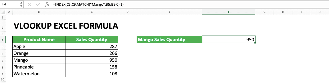 How to Use VLOOKUP Excel Formula - Screenshot of INDEX MATCH Example