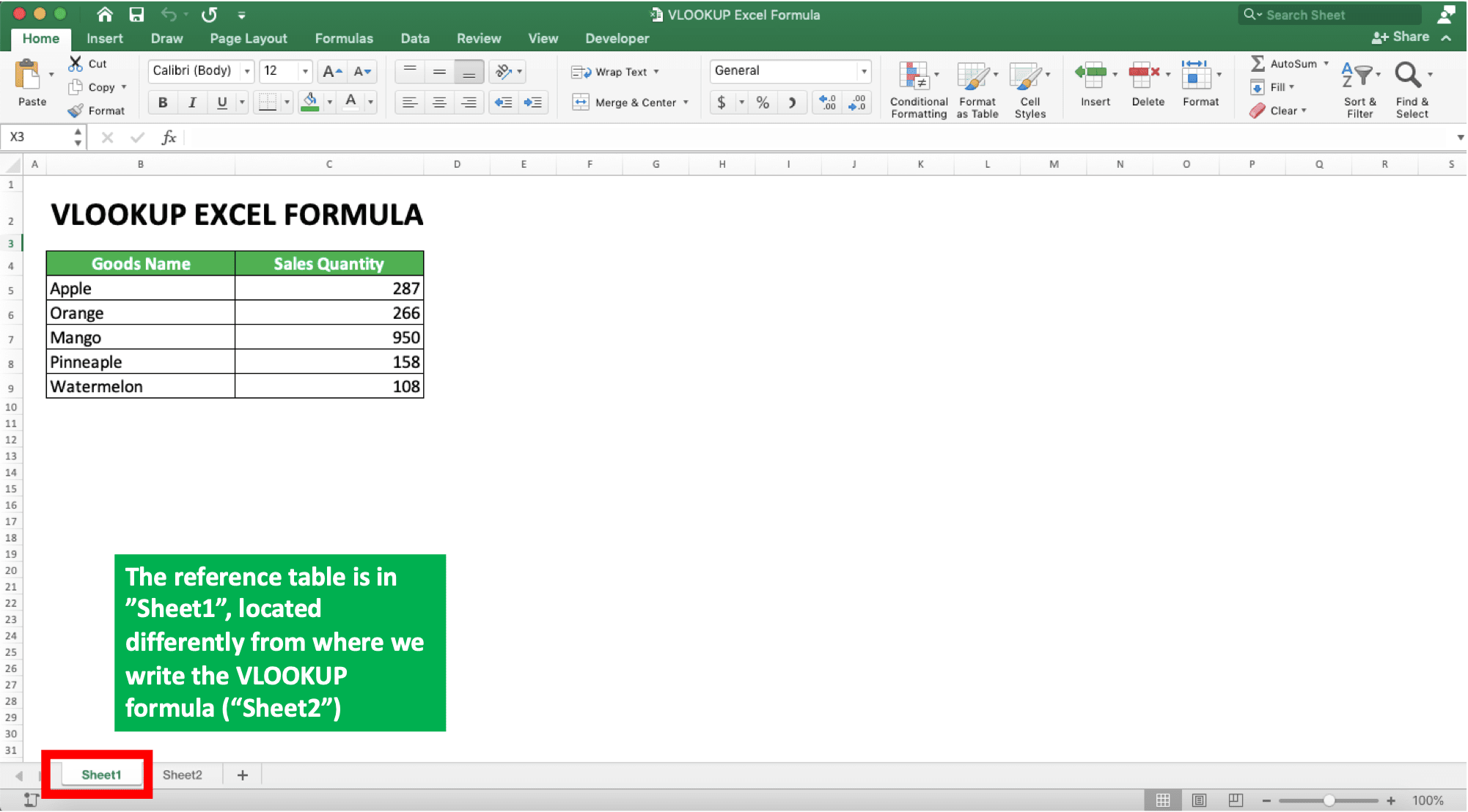 How to Use VLOOKUP Excel Formula - Screenshot of VLOOKUP With a Reference Table on a Different Sheet Example 1