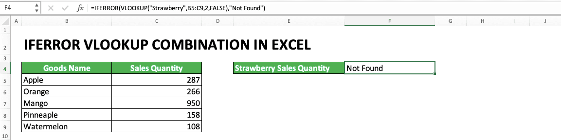 How to Use VLOOKUP Excel Formula - Screenshot of IFERROR VLOOKUP Example