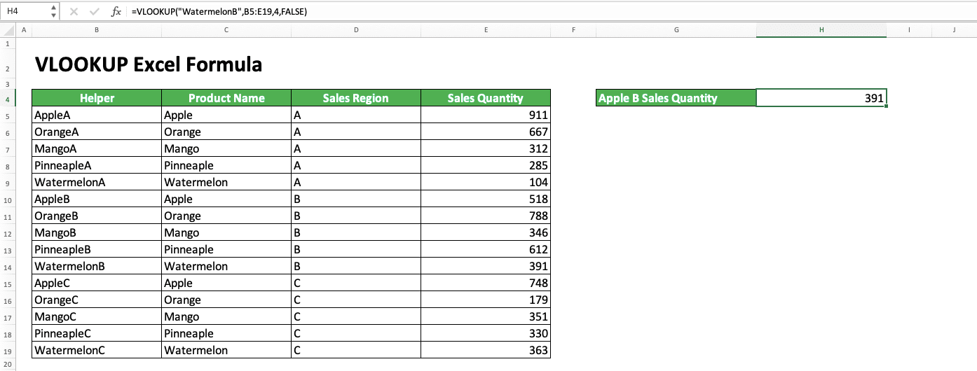 How to Use VLOOKUP Excel Formula - Screenshot of VLOOKUP With Many Criteria Example