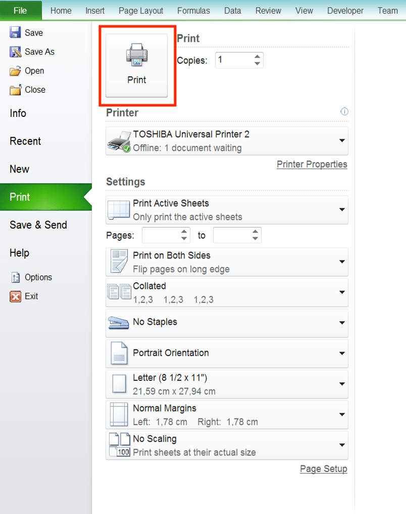 How to Print in Excel Neatly - Screenshot of Step 3