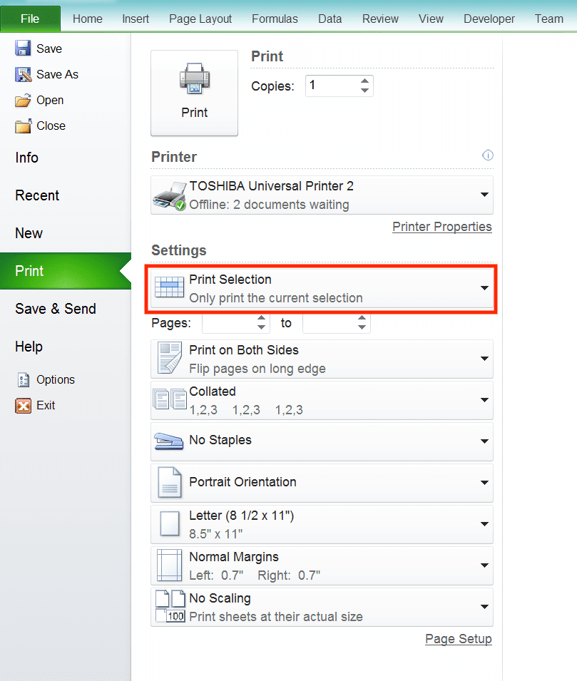 How to Print in Excel Neatly - Screenshot of How to Print the Same Cell Range from Multiple Sheets, Step 3